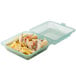 A jade green GET reusable plastic container with a sandwich inside.