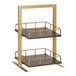 A two tiered gold metal Cal-Mil display merchandiser.