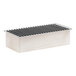 A white rectangular Cal-Mil chafer alternative with a metal grate.