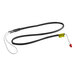A black cable with a white tag and white and yellow wires.