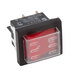 A red Main Street Equipment rocker switch with a black and red button.