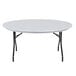 A gray Correll round folding table with a white surface and black legs.