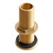 A gold cylindrical brass drain pipe with a black rubber ring.