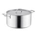 A Vigor stainless steel stock pot with a lid.