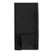 A black cloth napkin folded with a corner point up.