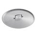 A close-up of a silver Vigor stainless steel lid with a handle.