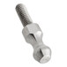 A close-up of a stainless steel screw with a nut on it.