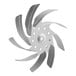 A silver metal fan blade with holes.