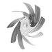 A close-up of a metal fan blade with holes.