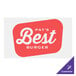 A red rectangular sign with white text that says "Pat's Best Burger" on a white background.