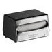 A black rectangular Dixie tabletop napkin dispenser with a silver rectangular faceplate.