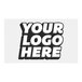 A white rectangular vinyl sticker with a black and white logo that says "your logo here"