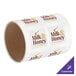 A roll of white paper with brown text that reads "Carnival King 1 1/2" x 1 1/2" Customizable Square Vinyl Label"