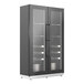 A black and brushed aluminum Enofrigo wine refrigerator with glass doors and a black handle.