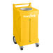 A yellow rectangular PourAway Cadet liquids disposal receptacle with wheels.