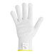 A white medium-duty cut-resistant knitted glove with a Dyneema liner.
