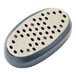 A blue and gray Mercer Culinary Diamond Flattening Stone with two sides, one with holes.