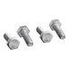 A white background with three stainless steel hex nuts.