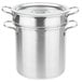 A Vollrath stainless steel double boiler pot with two lids.