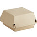 A brown Sabert corrugated kraft clamshell take-out box with a lid.