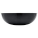A close up of a black Cambro Camwear round ribbed bowl.