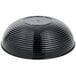 A black Cambro Camwear round ribbed bowl on a white table.