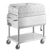 A large stainless steel Backyard Pro outdoor grill on wheels.