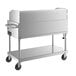 A large stainless steel cart with wheels.