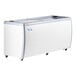 An Avantco gelato dipping cabinet with a white exterior and wheels.