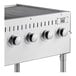 A close up of the stainless steel Backyard Pro outdoor grill with knobs.