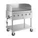 A Backyard Pro stainless steel gas grill on wheels with three burners.
