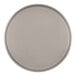 A grey Cal-Mil melamine plate with a raised rim.