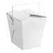 An Emperor's Select white paper take-out box with a wire handle.