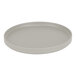 A round white plate with a low gray rim.