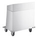 A stainless steel ServIt flatware cart on wheels.