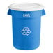 A blue Lavex recycling can with a white lid.