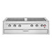 A stainless steel Crown Verity built-in liquid propane grill with four knobs.