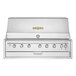 A stainless steel Crown Verity built-in grill with four burners and knobs.