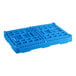 A blue plastic crate with holes.