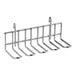 A chrome metal rack with five hooks.