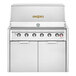 A stainless steel Crown Verity portable barbecue grill with two burners and drawers.
