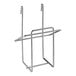 A Regency chrome metal glove box holder with two hooks.