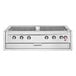 A stainless steel Crown Verity built-in grill with four burners and knobs.