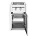 A stainless steel Crown Verity built-in cabinet with a grill, two side burners, and a drawer.