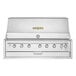 A close up of a stainless steel Crown Verity built-in grill with knobs.