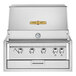 A silver Crown Verity built-in gas grill with knobs and buttons.
