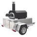 The back of a small metal trailer with a black Chicago Brick Oven.