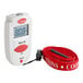 A Cooper-Atkins digital infrared mini thermometer with a red strap.