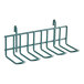 A green metal Regency utensil holder for wire shelving with four hooks.