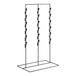 A black metal freestanding chip rack with pegs.